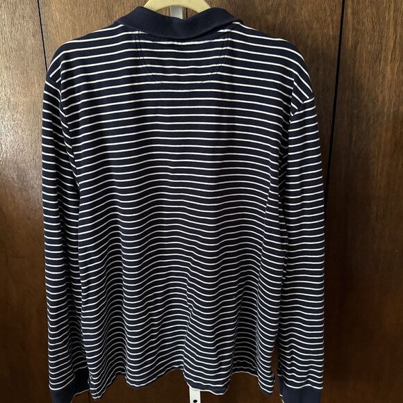 L.L. Bean Polo Long Sleeve Shirt Mens XXL Blue Striped 1/4 Zip Pullover - Picture 5 of 5